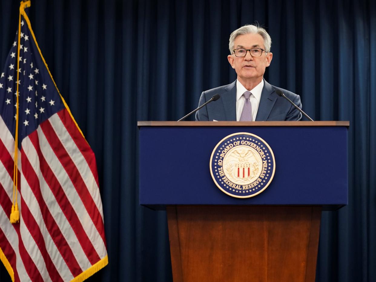 FILE PHOTO: U.S. Federal Reserve Chairman Jerome Powell speaks to reporters after the Federal Reserve cut interest rates in an emergency move designed to shield the world's largest economy from the impact of the coronavirus,  in Washington, U.S., March 3, 2020. REUTERS/Kevin Lamarque