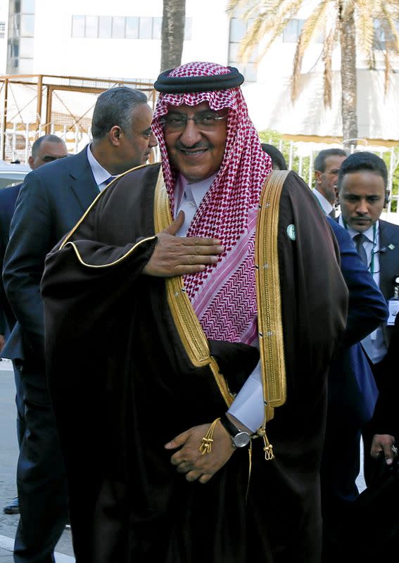 FILE PHOTO: Saudi Crown Prince Mohammed Bin Nayef, the interior minister, arrives at the 34rd session of the Council of Arab Interior Ministers in Tunis