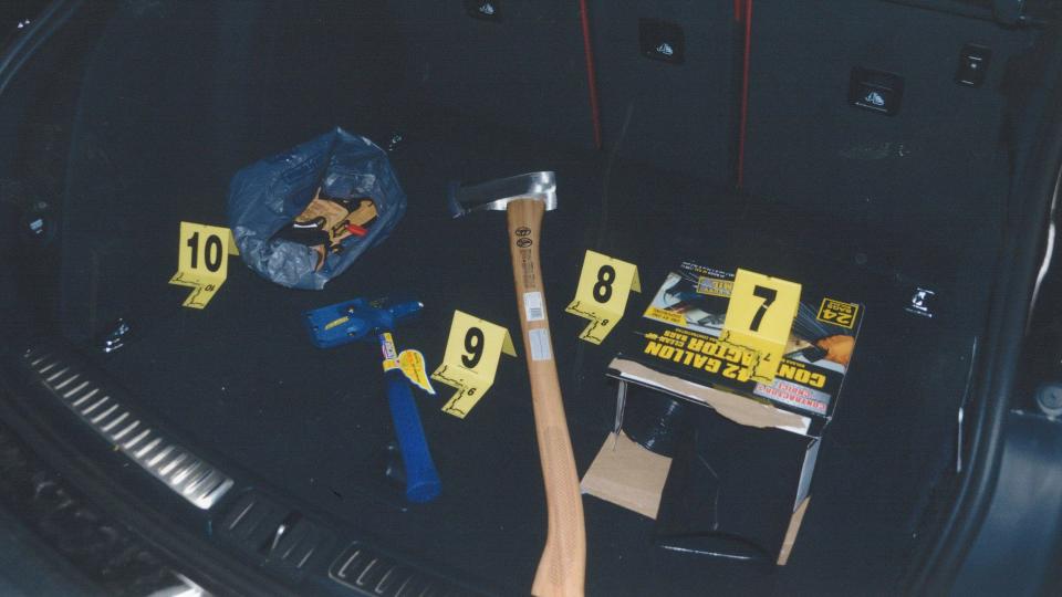 The items purchased  included a shovel and ax, as well as a hatchet, heavy-duty large trash bags, gloves and two 5-gallon gas cans. / Credit: Bexar County District Courts