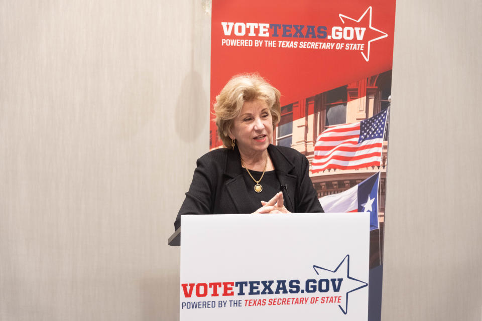 Texas Secretary of State Jane Nelson talks about voter concerns for the upcoming election Wednesday in downtown Amarillo.