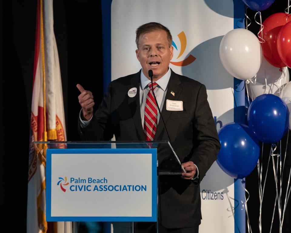 Republican Dan Franzese, who is challenging Lois Frankel in the 22nd Congressional District, cited inflation and enforcing border security as campaign priorities during his appearance Tuesday at a candidates' forum in Palm Beach.