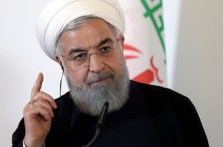 FILE PHOTO: Iran's President Hassan Rouhani attends a news conference at the Chancellery in Vienna, Austria July 4, 2018. REUTERS/Lisi Niesner/File Photo