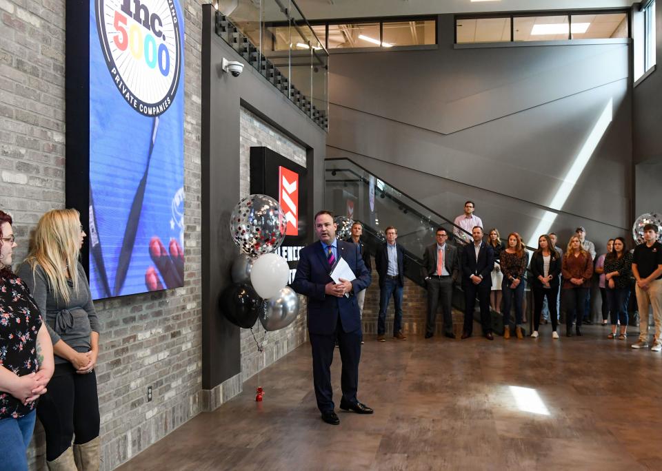 Brandon Maddox, CEO of Silencer Central, celebrates the company's place on the Inc. 5000 List of fast-growing businesses on Tuesday, August 16, 2022, in Sioux Falls.