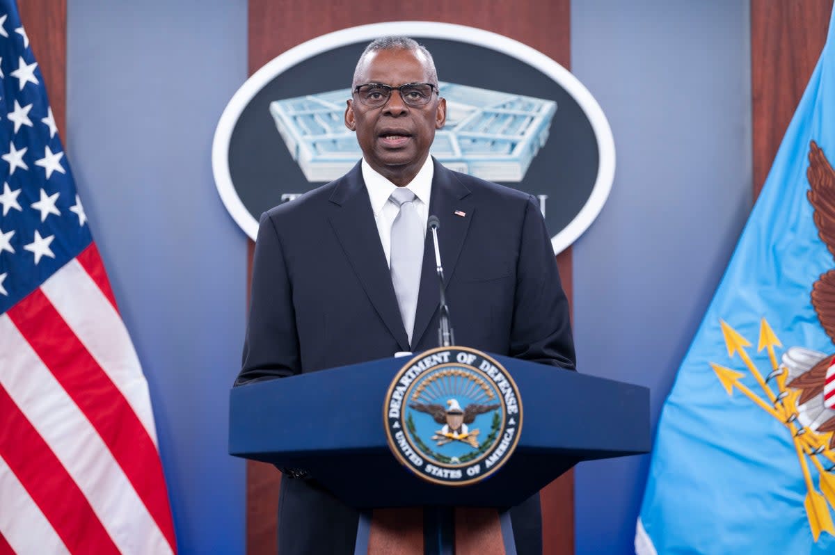 Lloyd Austin speaks at a Pentagon press briefing  (Copyright 2024 The Associated Press. All rights reserved)