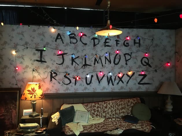 The suite includes an alphabet wall, 1980s wallpaper and a map for hunting the Demogorgon. (Photo: via Associated Press)