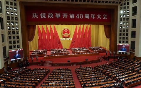 President Xi delivered his address at the Great Hall of the People in Beijing - Credit: Andrea Verdelli/Getty Images