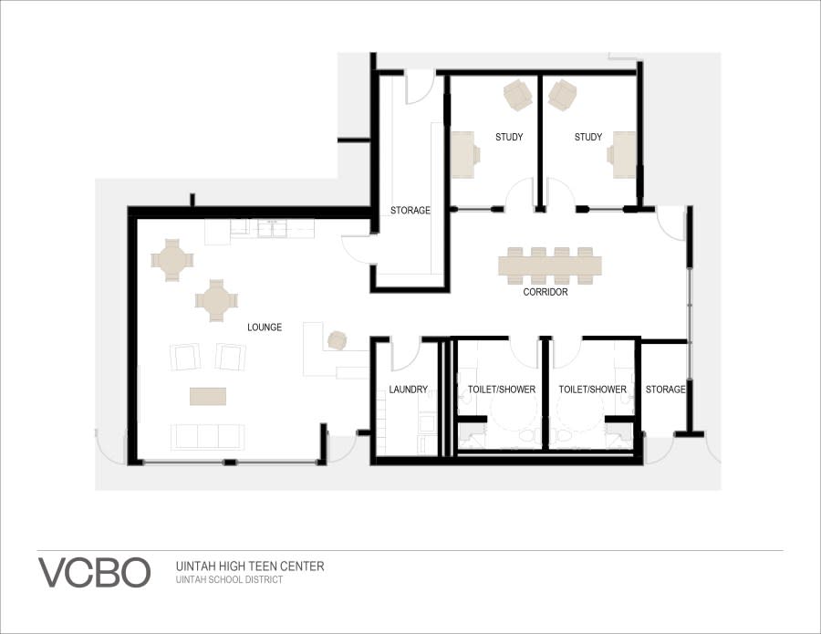 A proposed schematic plan for the Uintah High Teen Center, which was presented to the Uintah School Board during its special business meeting on Wednesday, Feb. 21. (Courtesy: VCBO Architecture)