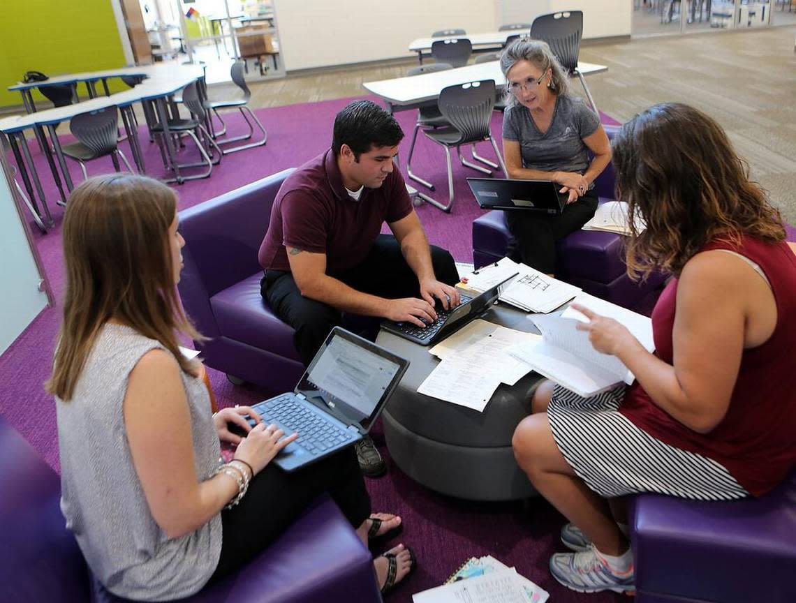 Teachers gather at Ten Oaks Middle School during a work session prior to the 2017-18 school term. While many teachers earn certification through four-year colleges, others must seek alternative means to get into the classroom. File photo/The Sun News