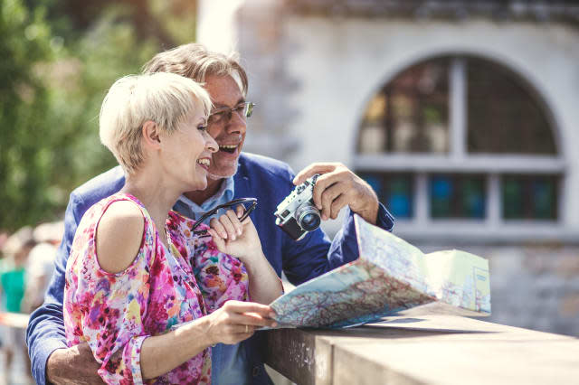 Senior couple tourists at the city