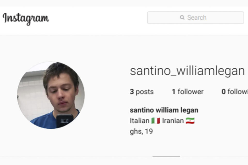 This screenshot of Santino William Legan's Instagram account shows a selfie of Legan, who opened fire with an "assault-type rifle" on Sunday, July 28, 2019, at the Gilroy Garlic Festival in Gilroy, Calif., killing two children and another man. (Instagram via AP)