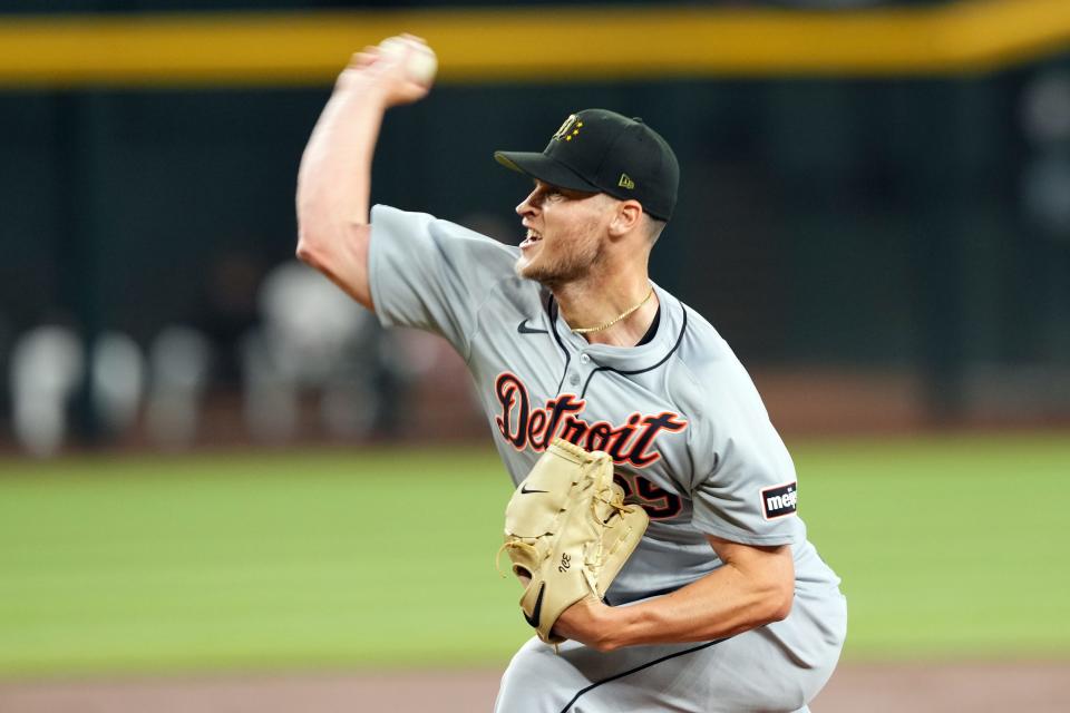 Detroit Tigers pitcher Matt Manning (25) during the first inning at Chase Field in Phoenix on Sunday, May 19, 2024.