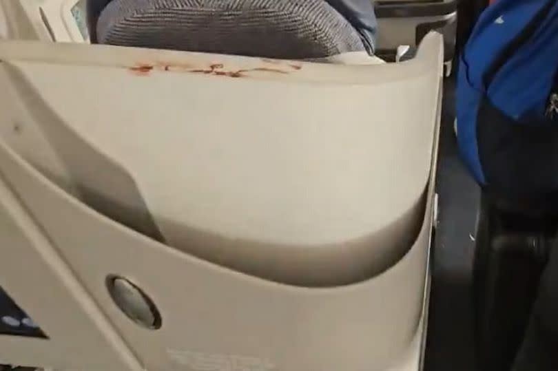 Damage is seen on the inside of the plane to the backs of seats