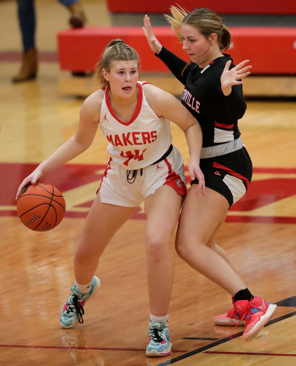 Raegan Krueger, left, is one of the top returning players for the Kimberly girls basketball team.