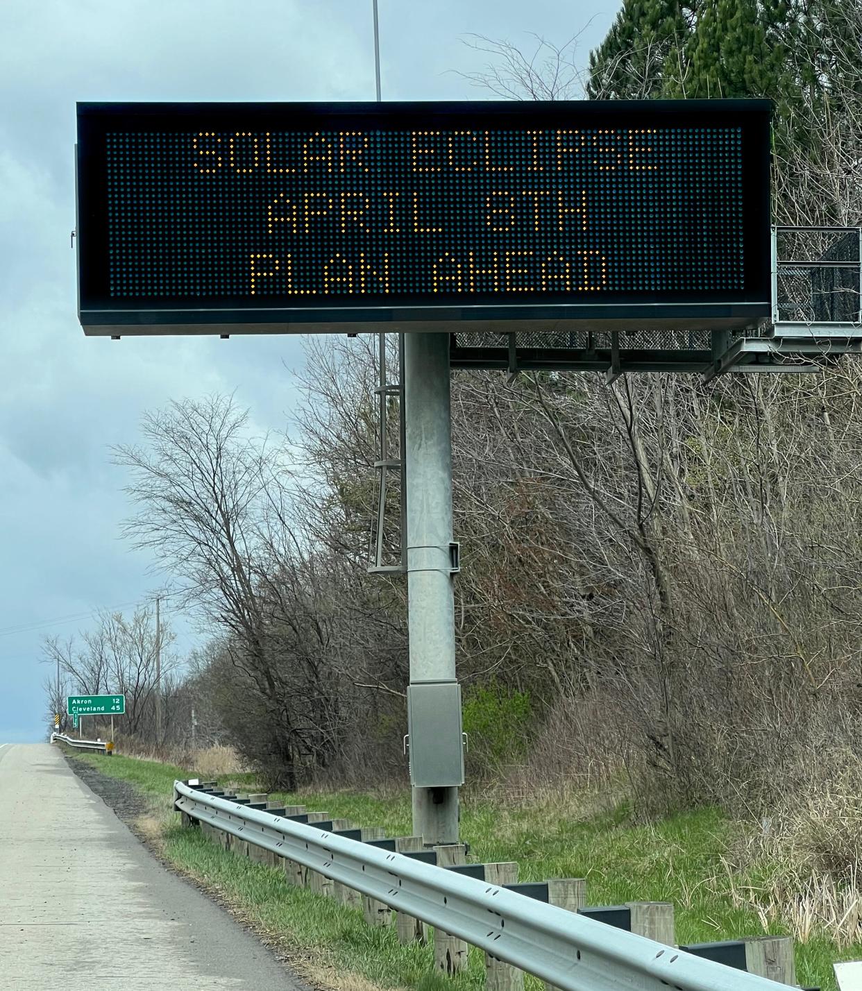 An ODOT sign on I-77 north of the Akron-Canton Airport on Friday, April 5, 2024, in Green, Ohio. [Phil Masturzo/ Beacon Journal]