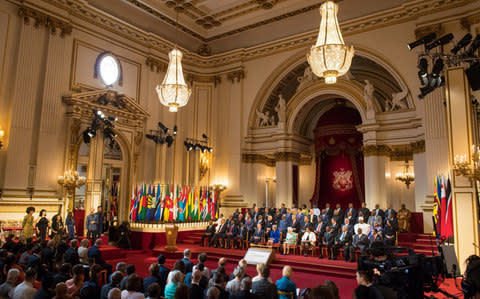 The formal opening of the Commonwealth Heads of Government Meeting in the ballroom at Buckingham Palace - Credit: Dominic Lipinski /PA