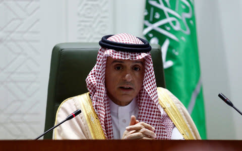 Saudi Foreign Minister Adel al-Jubeir attends a joint news conference with France's Foreign Minister Jean-Yves Le Drian in Riyadh - Credit:  REUTERS/Faisal Al Nasser