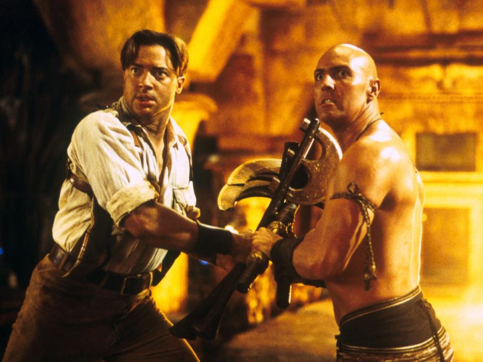 Brendan Fraser (left) and Arnold Vosloo in ‘The Mummy Returns’ (2001) (Keith Hamshere/Universal Studios)