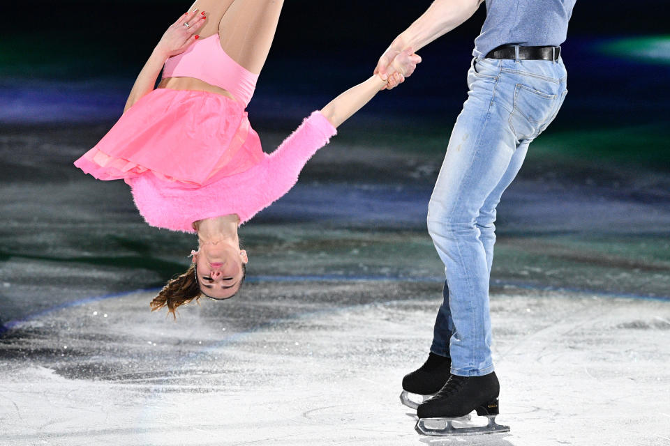 <p>Italy’s Valentina Marchei and Italy’s Ondrej Hotarek perform during the figure skating gala event during the Pyeongchang 2018 Winter Olympic Games at the Gangneung Oval in Gangneung on February 25, 2018. / AFP PHOTO / Mladen ANTONOV (Photo credit should read MLADEN ANTONOV/AFP/Getty Images) </p>