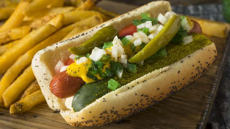 Chicago dog with fries