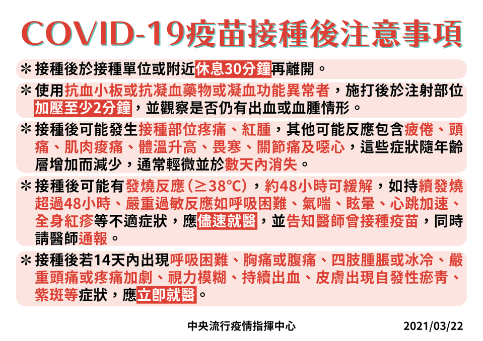 莊人祥於今日說明AZ疫苗接踵後的注意事項。   圖：指揮中心／提供