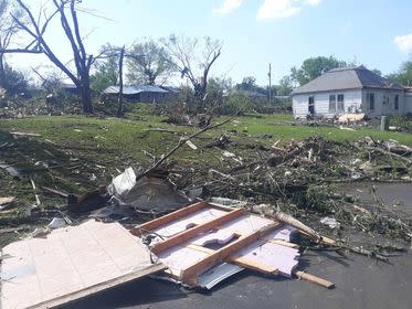 Photo shows damage in Westmoreland following tornado. Photo courtesy of Ashley Fielder.