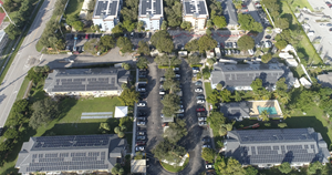 An aerial photo of the commercial solar system deployed by Urban Solar at Praxis of Deerfield Beach; the system is based on 1,798 Enphase IQ 7+™ microinverters