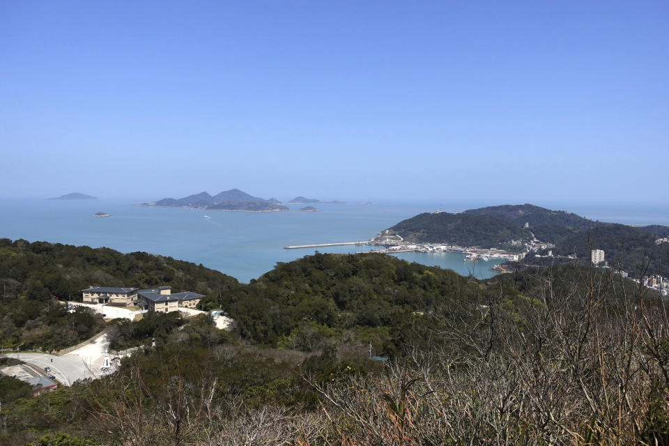 A view of Matsu Islands is seen from an observation deck on Nangan, part of Matsu Islands, Taiwan on Tuesday, March 7, 2023. Thousands of residents of Taiwan's outlying islands near the Chinese coast have been without the internet for the past month. Chunghwa Telecom, Taiwan's largest service provider and owner of the two submarines cables that serve Matsu islands, says Chinese vessels cut them. (AP Photo/Johnson Lai)