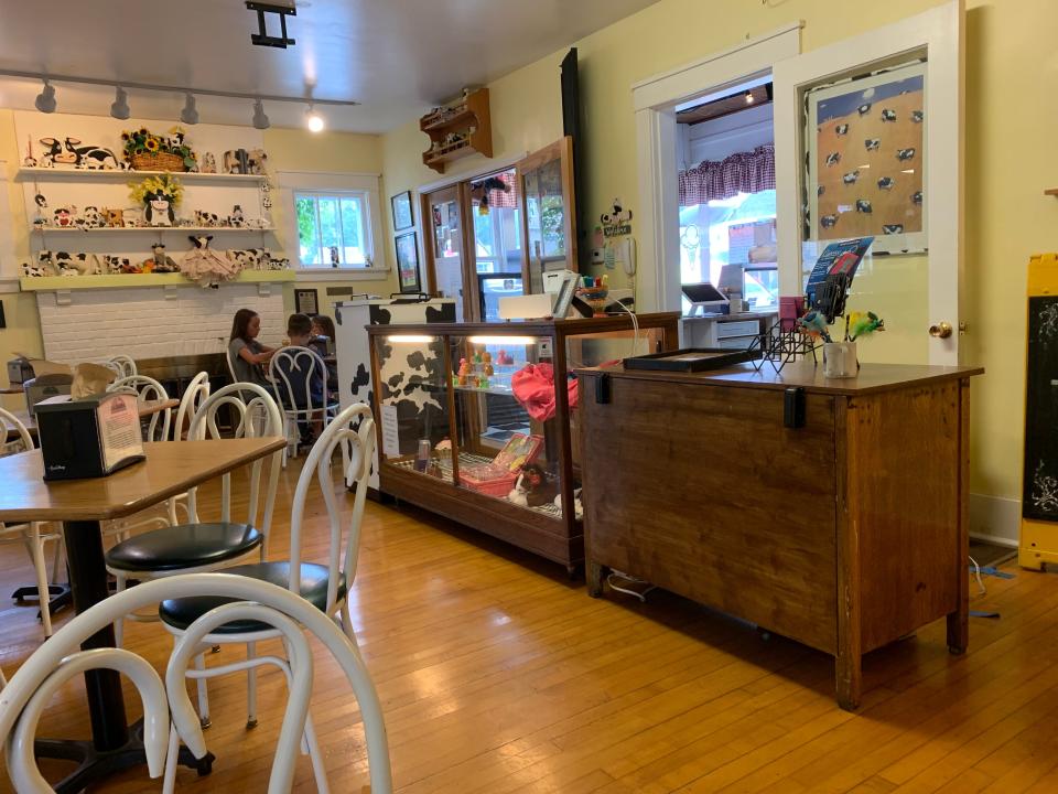 The indoor seating making up Wholly Cow's dining area consists largely of what was originally the Stoffer family's living room. The homey atmosphere of the frozen custard shop springs from the fact that it has been the Stoffers' home since 1992, when Jim and Jan Stoffer slowly began devoting more and more of it to their business.