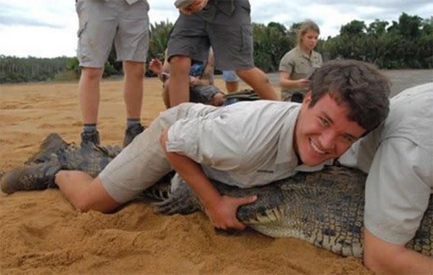 Chandler catching his first croc. Source: Instagram