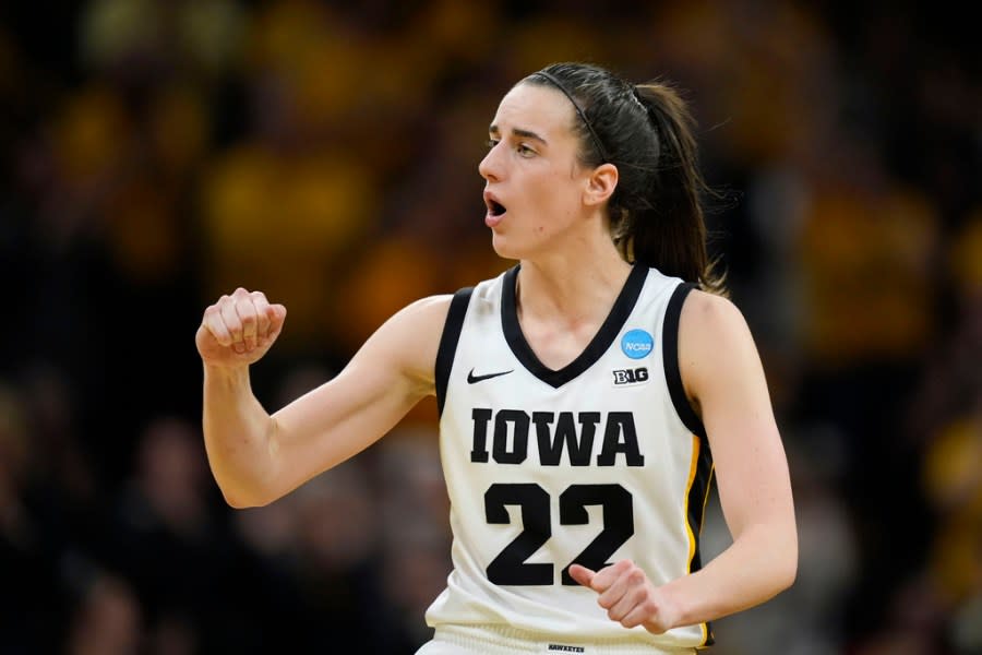 Iowa guard Caitlin Clark reacts in the second half of a second-round college basketball game against West Virginia in the NCAA Tournament, Monday, March 25, 2024, in Iowa City, Iowa. (AP Photo/Charlie Neibergall)