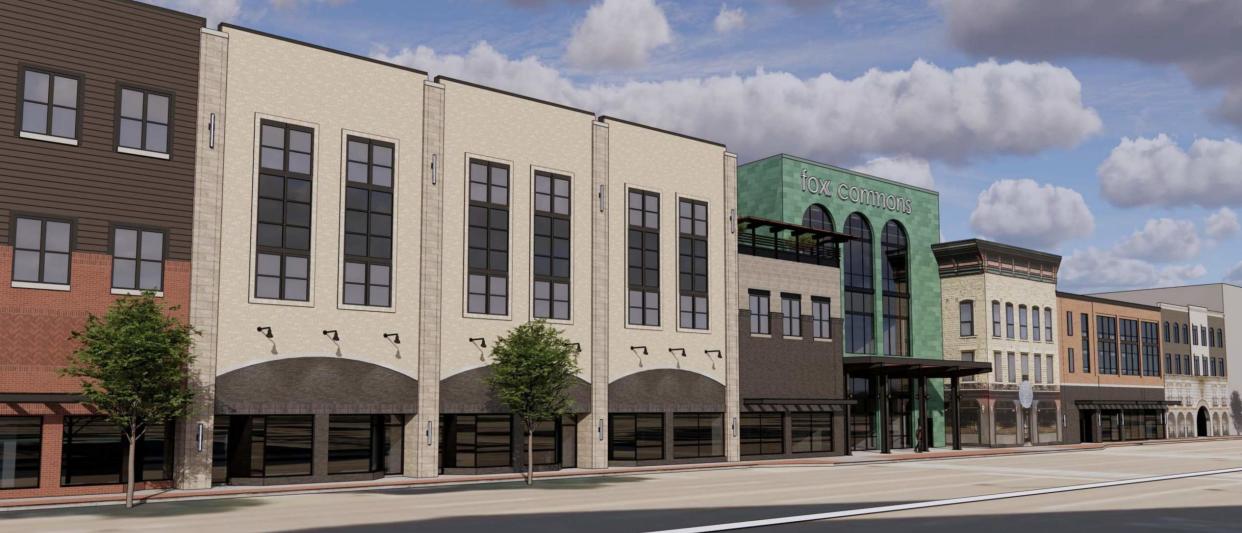 A drawing by Zimmerman Architectural Studios shows the College Avenue facade of Fox Commons in downtown Appleton.