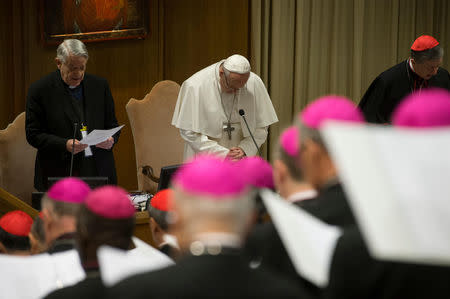 Pope Francis attends the four-day meeting on the global sexual abuse crisis, at the Vatican February 22, 2019. Vatican Media/­Handout via REUTERS