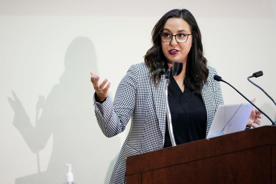 In a Dispatch file photo, Rena Shak, director of Columbus' Office of Violence Prevention, speaks during a September 2023 roundtable also held at the Columbus Public Health auditorium.