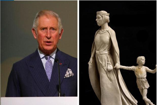Prince Charles and a scale model of the Licoricia statue