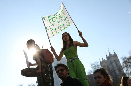 People take part in a "youth strike for climate change" demonstration in London, Britain February 15, 2019. REUTERS/Simon Dawson