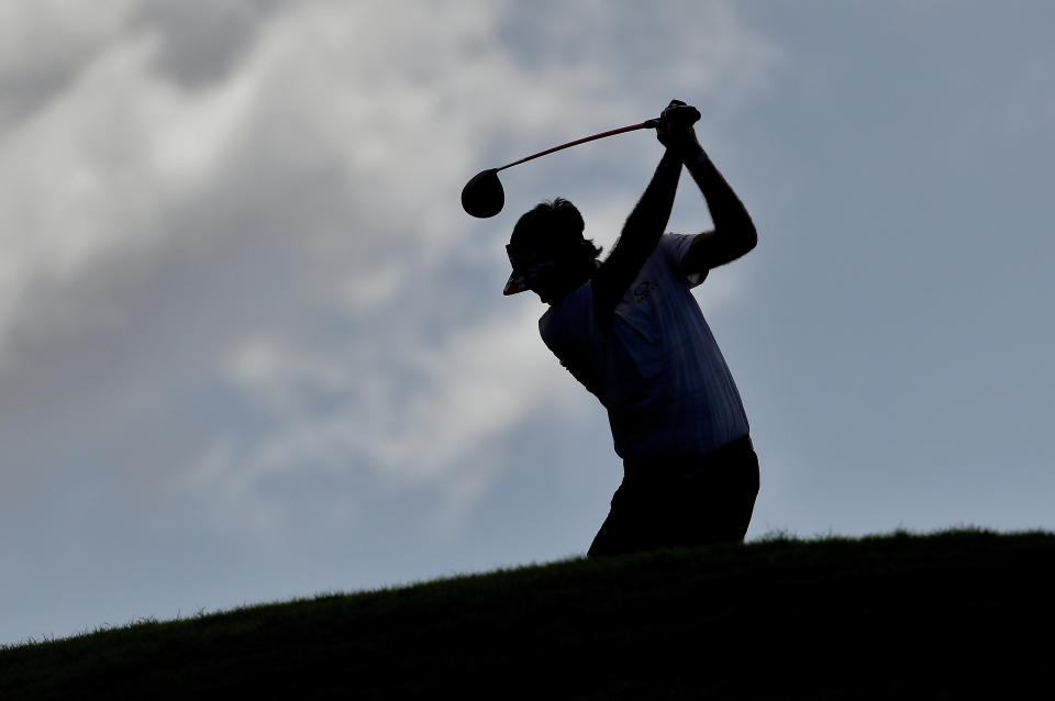 Bubba Watson plays his shot from the fifth tee during the first round of the Tournament of Champions golf event, Thursday, Jan. 3, 2019, at Kapalua Plantation Course in Kapalua, Hawaii. (AP Photo/Matt York)