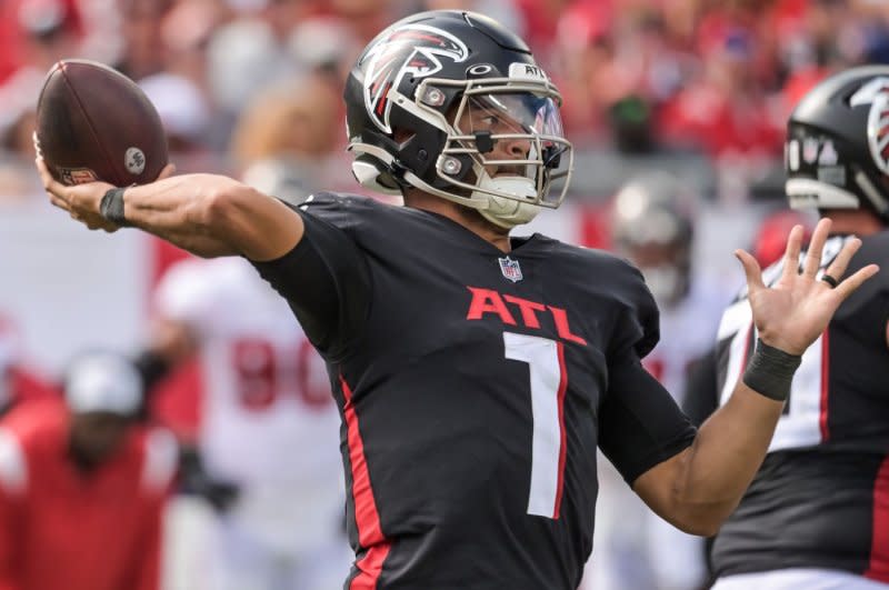 Veteran quarterback Marcus Mariota started 13 games in 2022 for the Atlanta Falcons. File Photo by Steve Nesius/UPI