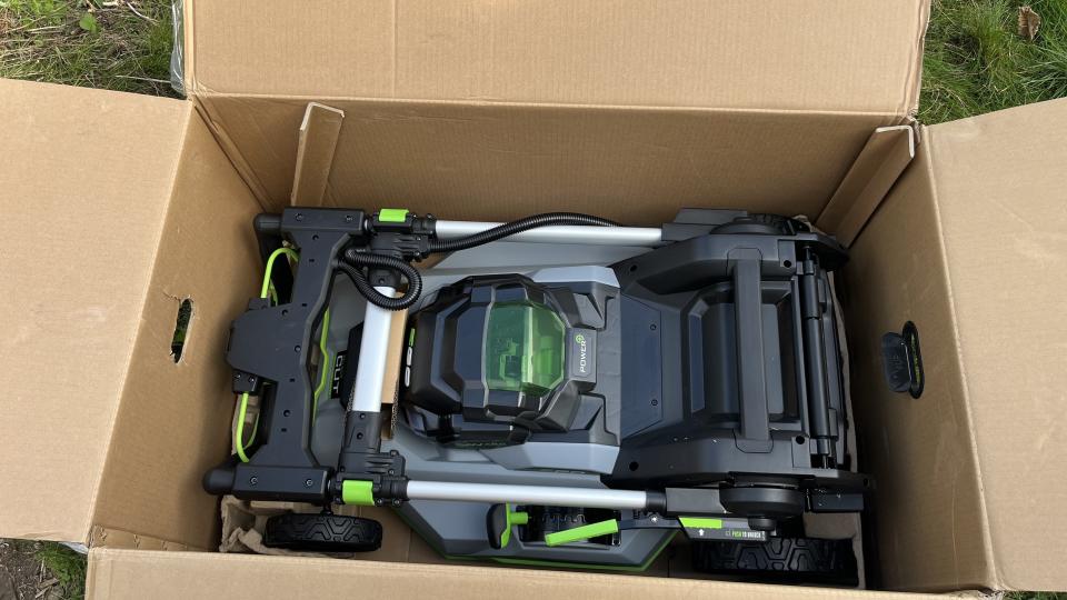 ego lawn mower assembled in the box