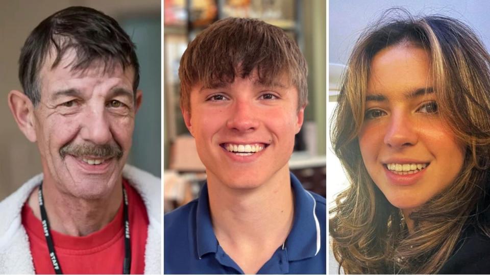 School caretaker Ian Coates and Nottingham University students Barnaby Webber and Grace O’Malley-Kumar who were all fatally stabbed in Nottingham last summer (AP)