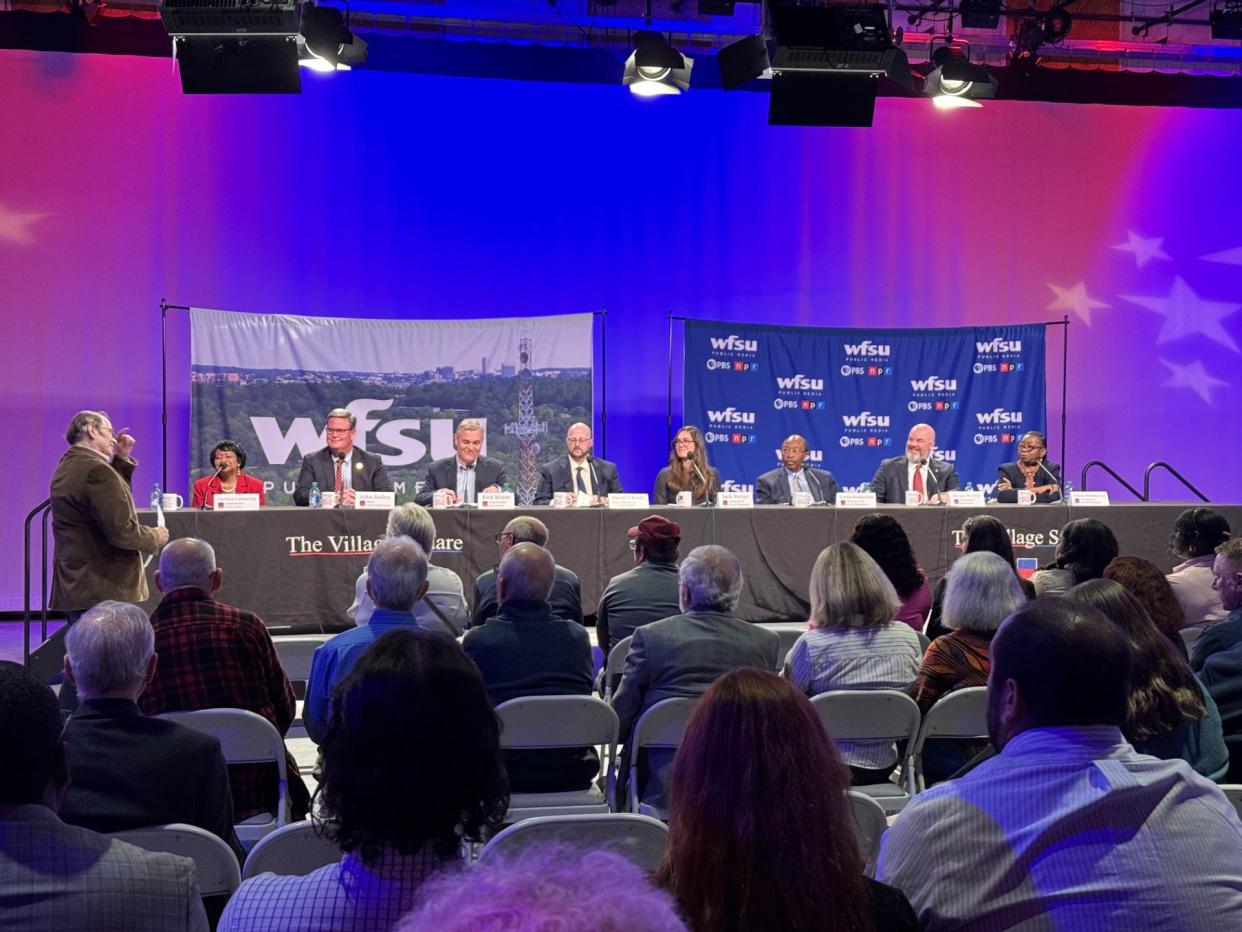 Tallahassee and Leon County leadership get questioned by WFSU's Tom Flanigan at the annual Village Square Town Hall, sponsored by the Tallahassee Democrat.