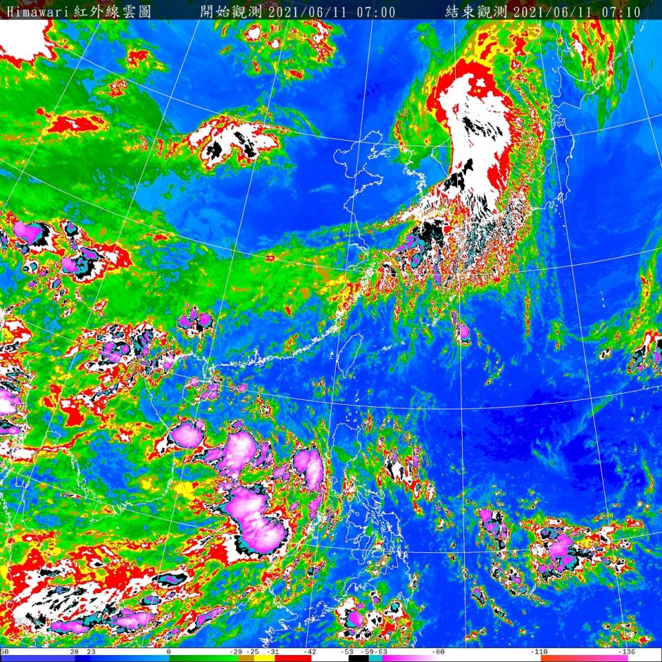 台灣上空目前無雲無雨，預測今天午後對流開始得會比較晚或比較零星。   圖：中央氣象局/提供