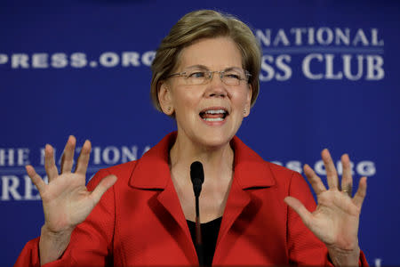 U.S. Senator Elizabeth Warren (D-MA) delivers a major policy speech on "Ending corruption in Washington" at the National Press Club, Washington, U.S., August 21, 2018. REUTERS/Yuri Gripas