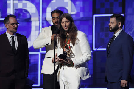 61st Grammy Awards - Show - Los Angeles, California, U.S., February 10, 2019 - Ludwig Goransson accepts after Childish Gambino won Record Of The Year for "This Is America". REUTERS/Mike Blake