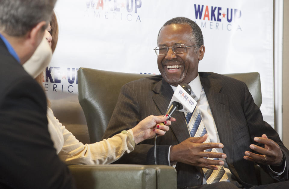 Dr. Ben Carson is interviewed during a live streaming Web-A-Thon with Wake Up America September 5, 2014 at the Westin Kierland Resort in Scottsdale, Arizona. Carson is a retired neurosurgeon who would run in the 2016 Presidential campaign as a conservative for the Tea Party.