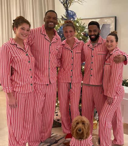 <p>Michael Strahan Instagram</p> Michael Strahan with his children Michael Jr., Isabella and Sophia and girlfriend Kayla Quick