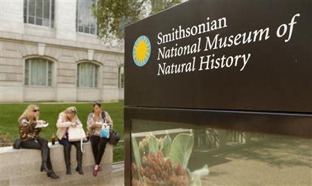 Women enjoy a snack outside the Smithsonian National Museum of Natural History in Washington September 30, 2013. REUTERS/Kevin Lamarque