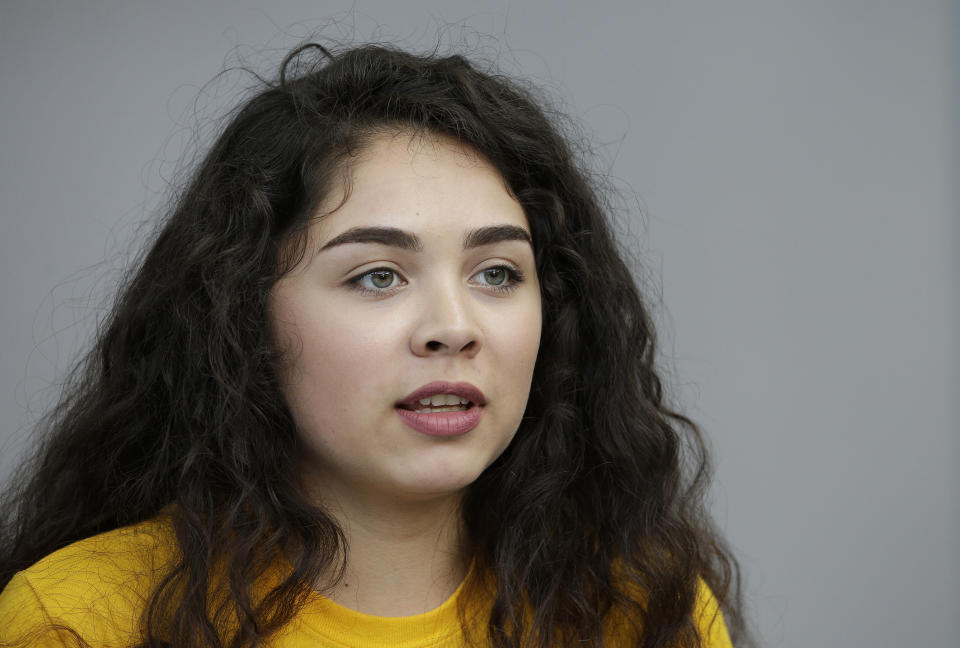 In this Friday, March 31, 2017, photo, Heidi Sainz, 17, a senior at Inderkum High School in Sacramento, Calif., said she favors a bill by Assemblyman Evan Low, D-Campbell, that would lower the voting age to 17. California is among the more than a dozen states that are trying to increase voter participation by targeting teenagers. Sainz said it would give a voice to more people affected by the outcome of elections. (AP Photo/Rich Pedroncelli)