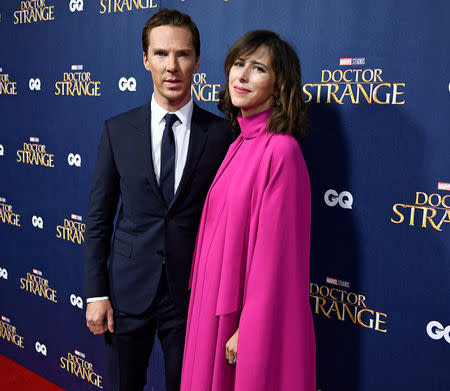 Benedict Cumberbatch poses with his wife Sophie Hunter as he arrives at the launch event of "Doctor Strange" at Westminster Abbey in London, Britain October 24, 2016. REUTERS/Dylan Martinez