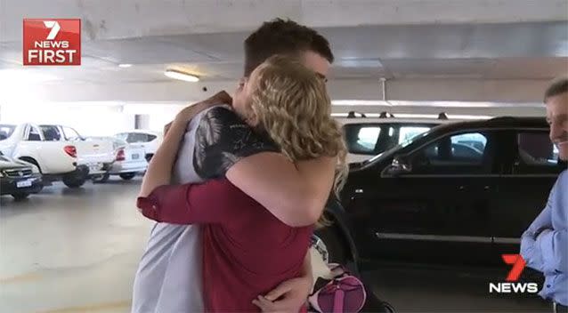 Chatley embraces girlfriend Lizzie Maxfield. Picture: 7 News