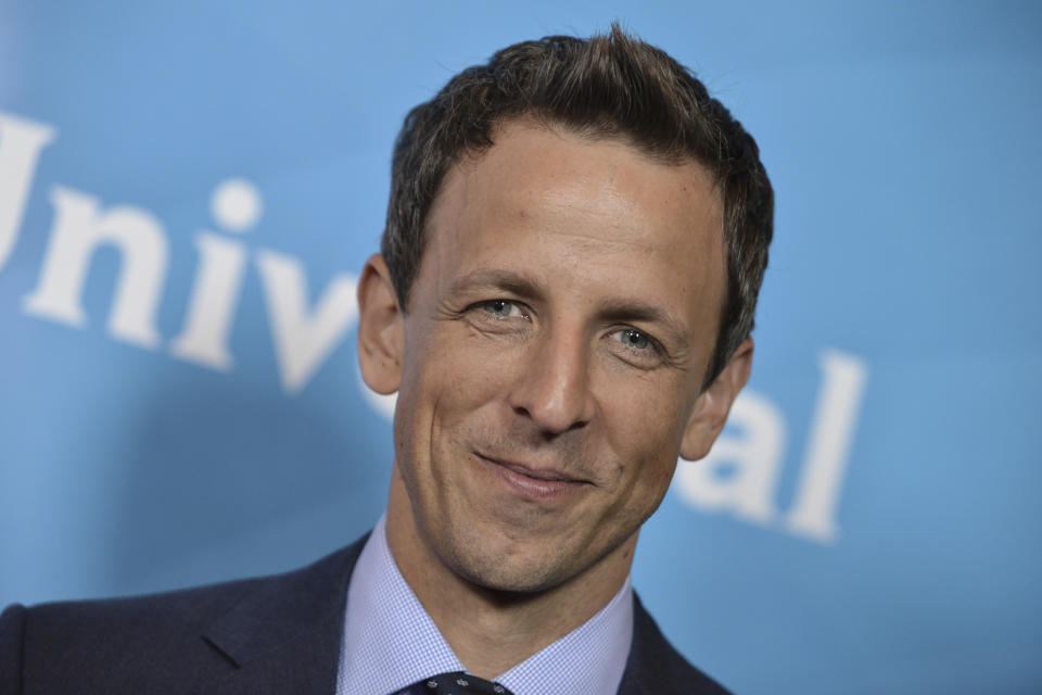 FILE - This July 13, 2014 file photo shows Seth Meyers at the NBC 2014 Summer TCA held at the Beverly Hotel in Beverly Hills, Calif. Meyers delivered an emotional monologue on President-elect Donald Trump's victory during his 